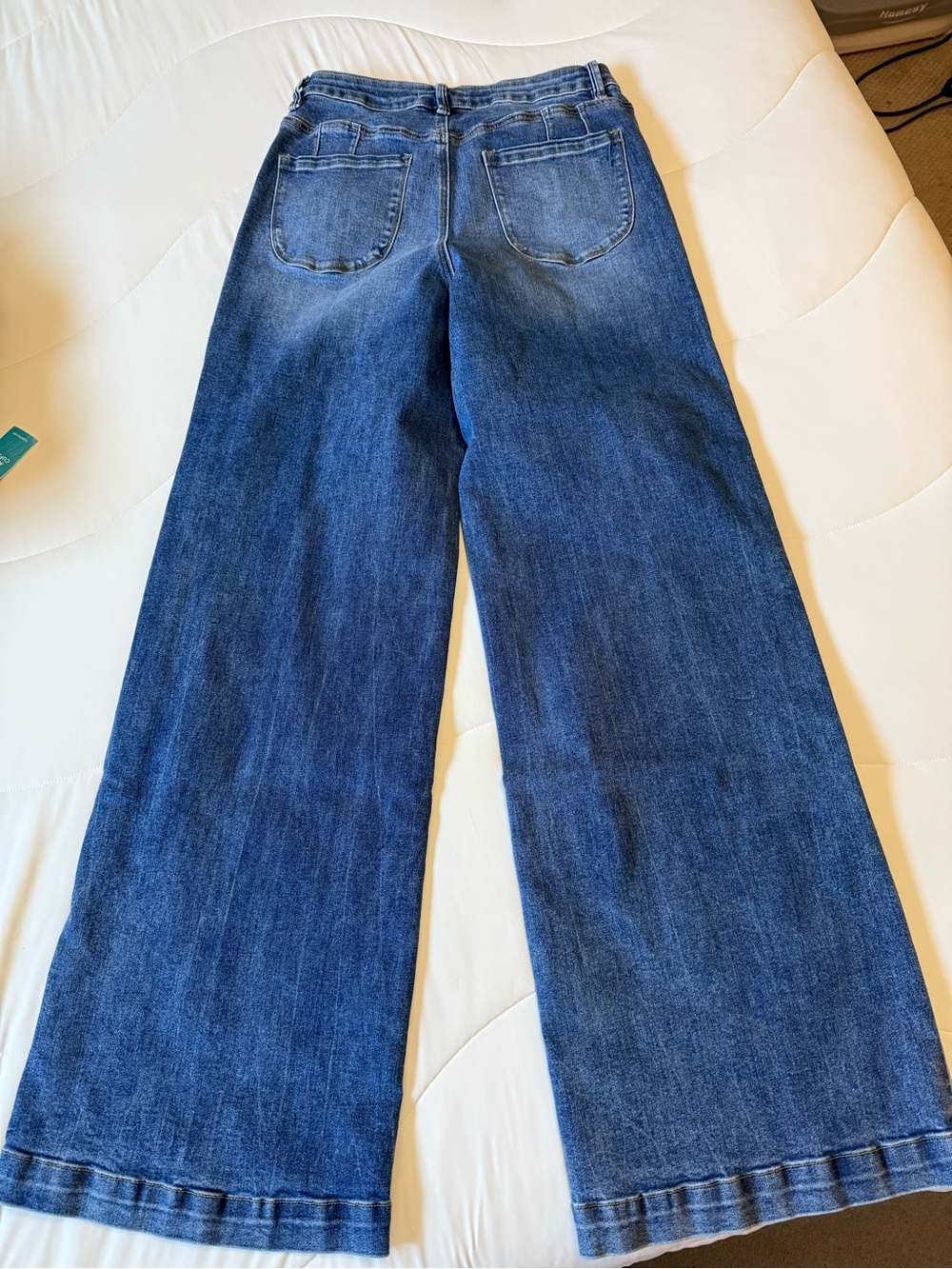 Women's Blue Wide Leg Jeans - Flare Denim - Picture 3 of 3